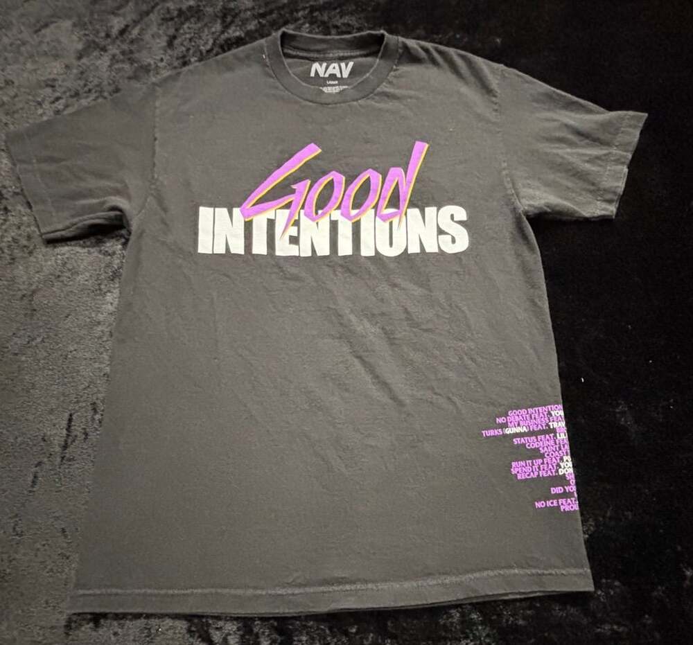 Men Large NAV Good Intentions Album VLONE Collab Streetwear Rap Tshirt